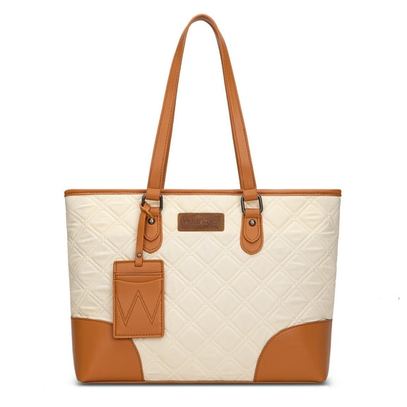 Wrangler Puffer Tote Bags for Women Medium Quilted Shoulder Bag for Work School Lifestyle Purse, Beige
