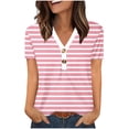 thumbnail image 2 of Ovbmpzd Hauts Roses pour Femmes Manches Courtes Col en V Été Rayé Boutons T-Shirts Femmes m, 2 of 6