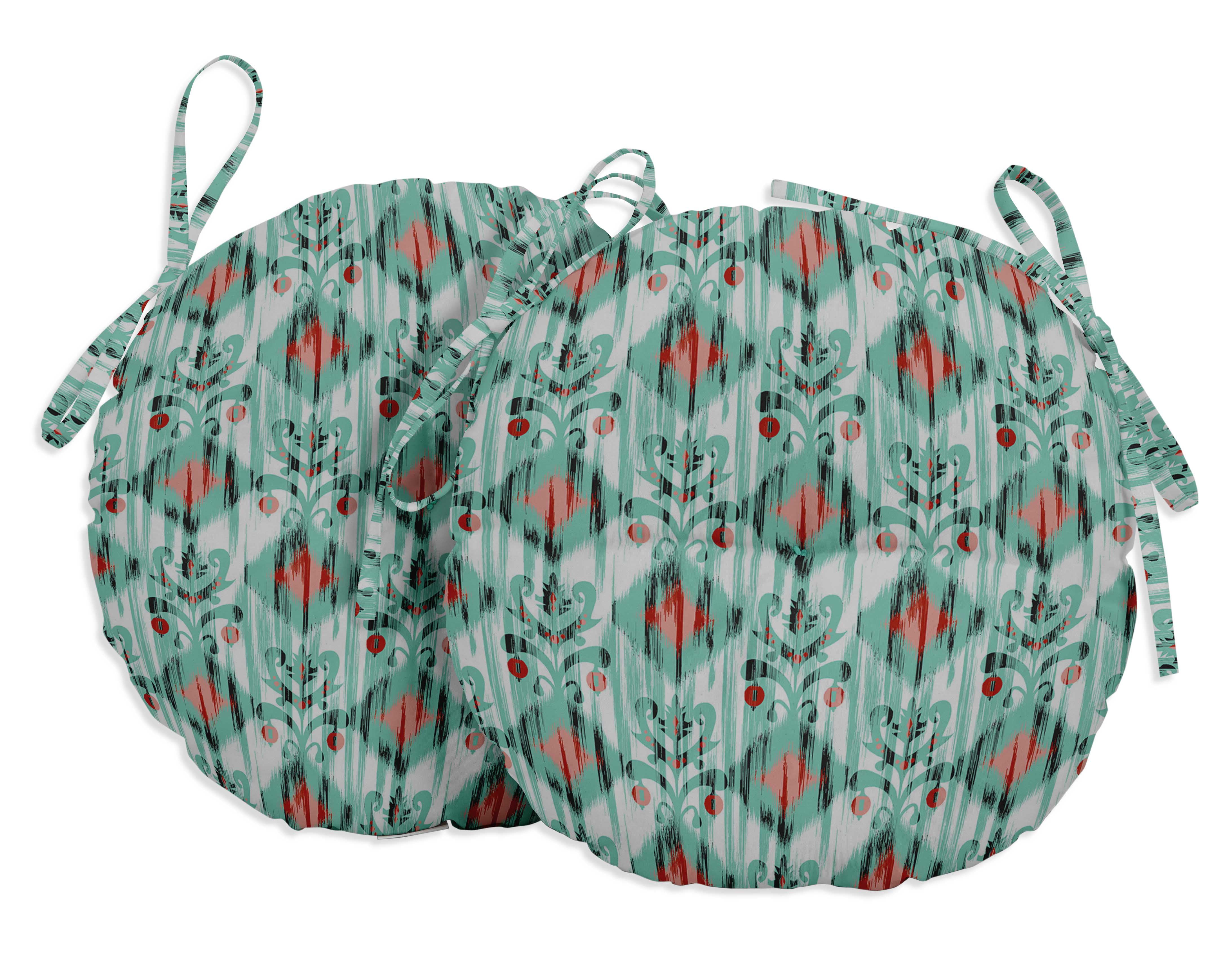 Vargottam Indoor/Outdoor Round Bistro Chair Cushions Block Print 15