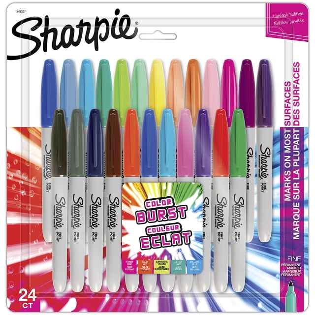 SHARPIE - Rotuladores permanentes Color Burst, punta fina, surtidos, paquete de 24 (1949557)