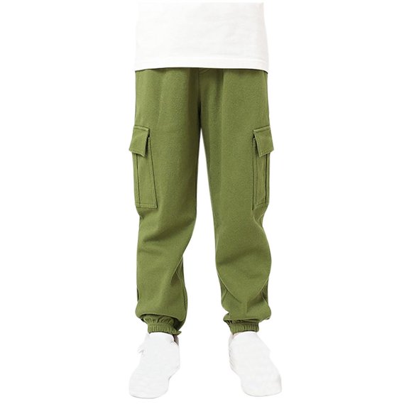 VERUGU Cargo Pants for Girls Spring Fall Fashion Kids Long Cargo Pants Solid Pocket Sweatpants Casual Outwear Pants Army Green 8 Years