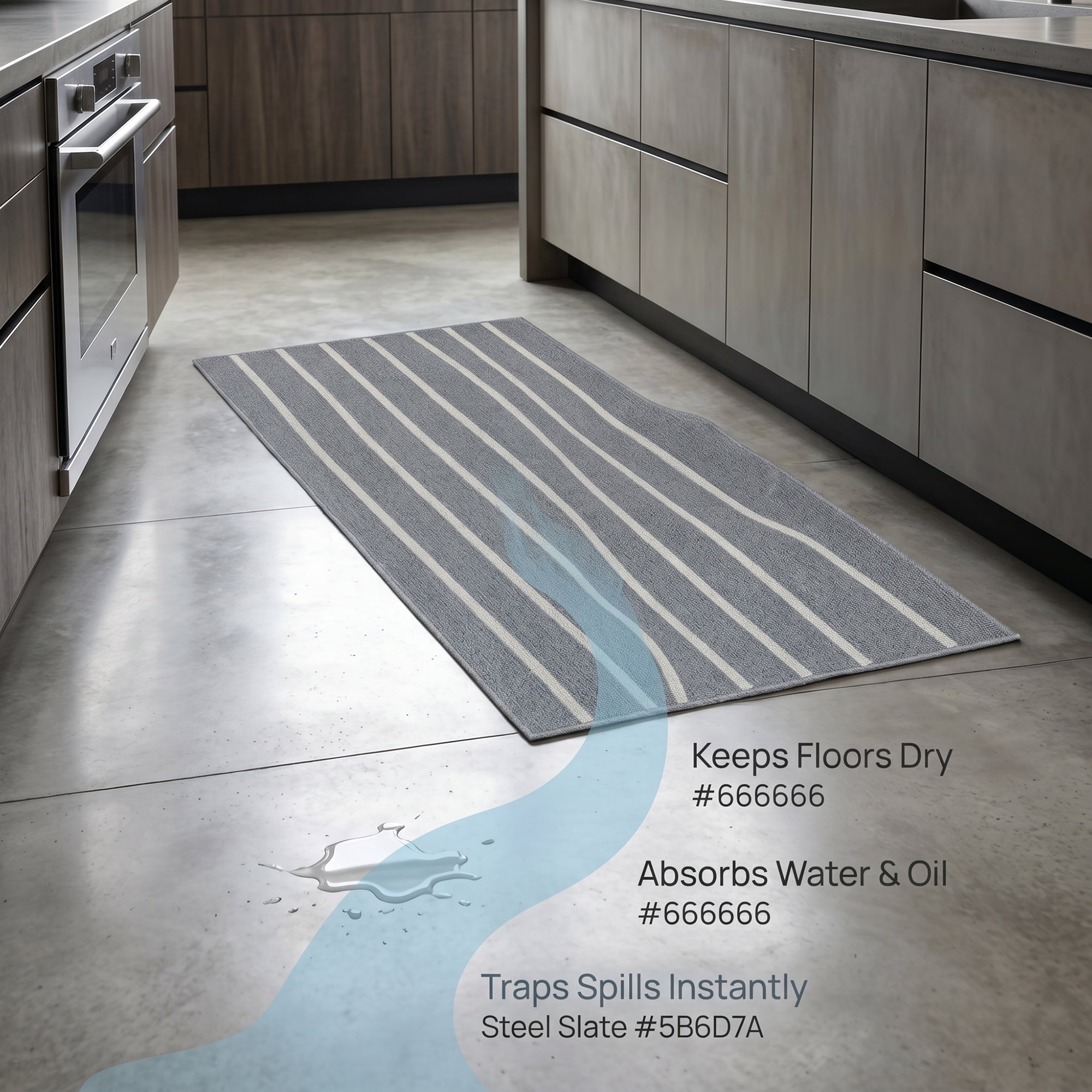 Unique Bargains Polypropylene Striped Non Slip Kitchen Runner Rug Grey 47" x 20"