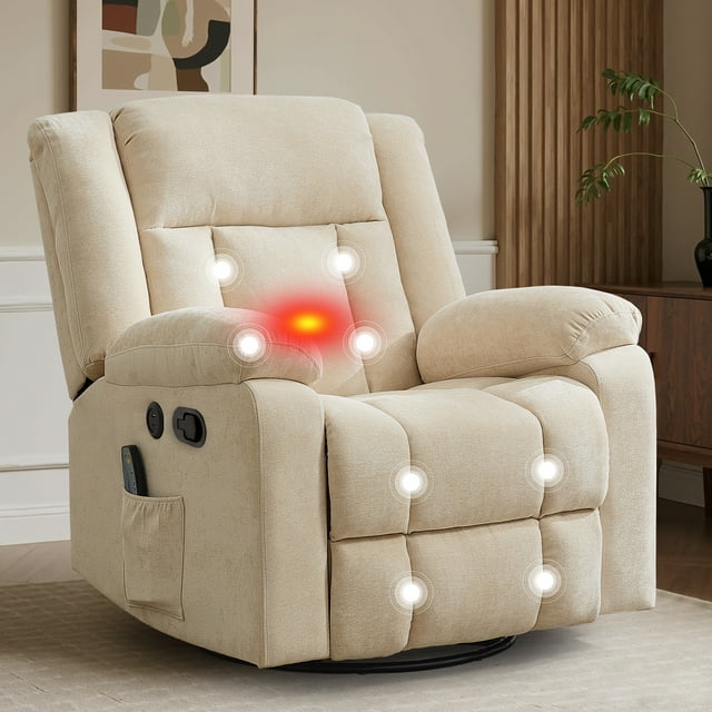 YSICK Fauteuil Inclinable Pivotant à Bascule avec Ports USB en Chenille pour Salon, Kaki