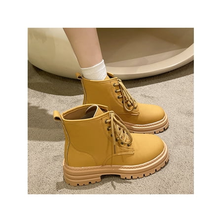 

Ymiytan Ladies Waterproof Lace Up Ankle Booties Non-Slip Chunky Platform Work Boots Yellow 7.5