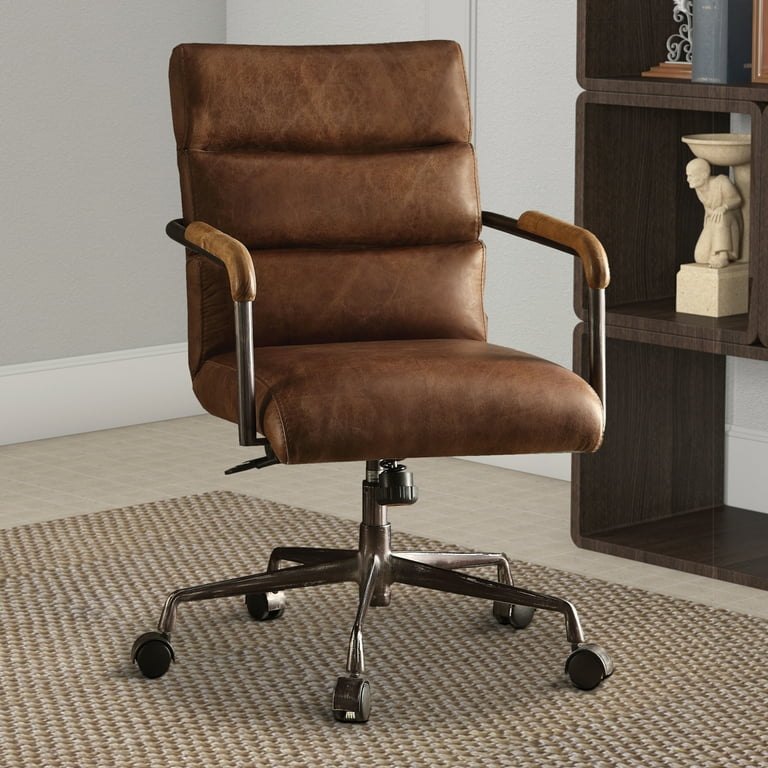 Harith retro brown top grain leather office chair deals