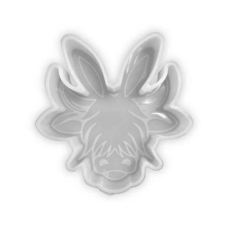 Easter Highland Cow with Bunny Ears Freshie Silicone Mold  5.5x5.5x0.8 inch for Scented Aroma Beads Supplies, Resin, Car Candle, Soap Oven Safe Heat Resistant to 400 F Holiday Egg Furry Hairy Cow