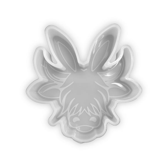 Easter Highland Cow with Bunny Ears Freshie Silicone Mold  5.5x5.5x0.8 inch for Scented Aroma Beads Supplies, Resin, Car Candle, Soap Oven Safe Heat Resistant to 400 F Holiday Egg Furry Hairy Cow