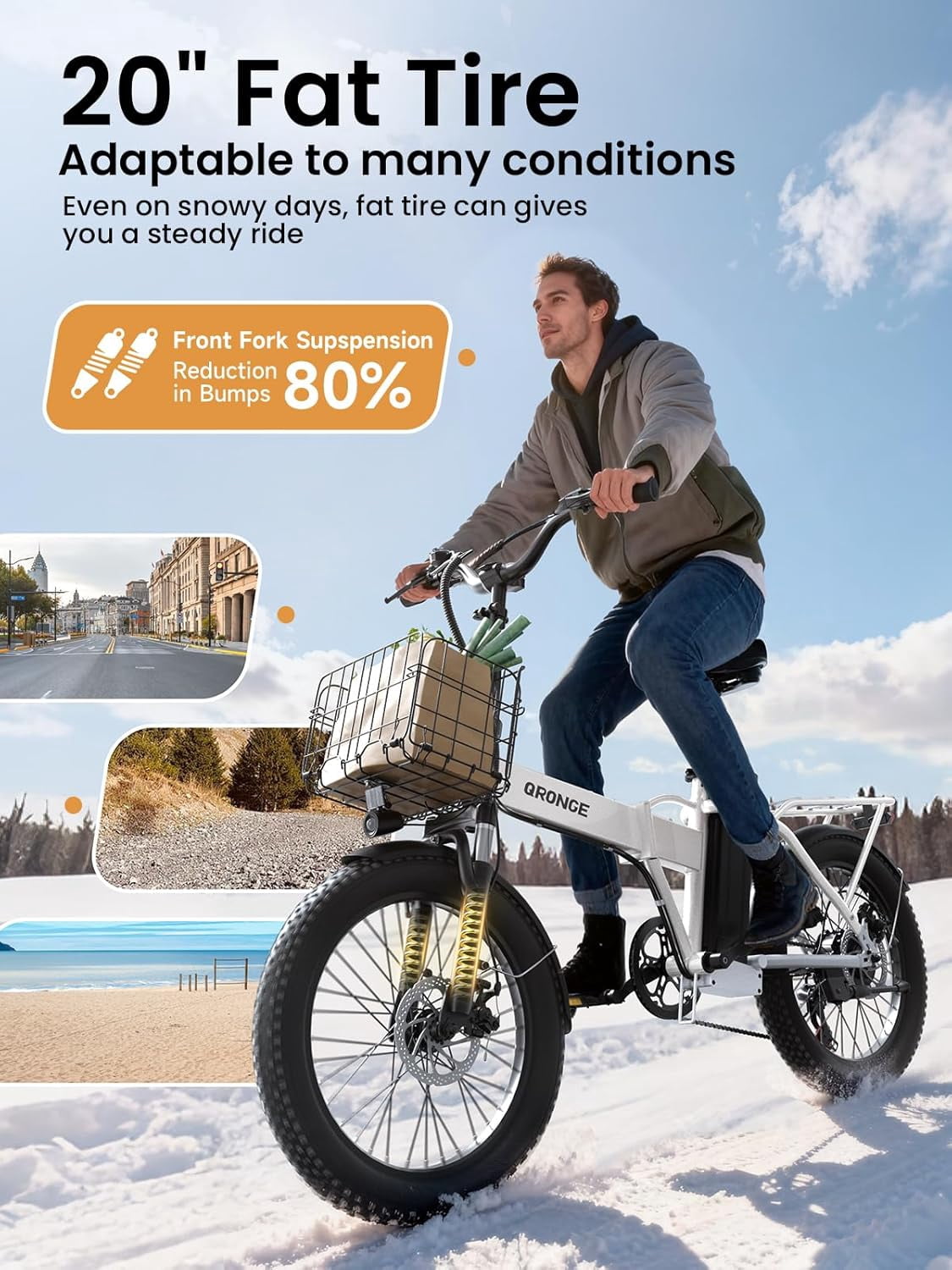 Folding Electric Bikes for Adults 1000W Peak Motor up to 70 Miles Range 28 mph Max Speed 20" x 3.0" Fat Tire Foldable Ebikes 48V 13.5AH Removable Battery 7-Speed E-Mountain Bikes, UL2849 by SGS
