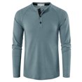 thumbnail image 2 of Lu's Chic Men's Long Sleeve Henley Solid Waffle Knit Tshirt Quick Dry Tees Fall Casual Top Slim Fit Lightweight Crew Neck T-Shirt Blue Large, 2 of 3