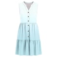 thumbnail image 4 of Lovzfmll Women's Sundress, V-Neck Sleeveless with Button, Casual Vacation Mid-Length Dress Light Blue, M, 4 of 7