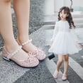 thumbnail image 4 of Abomasnow Girls PU Glitter Rhinestone Pearl Bow Hook and Loop Low Heel Party Dress Shoes, 4 of 9