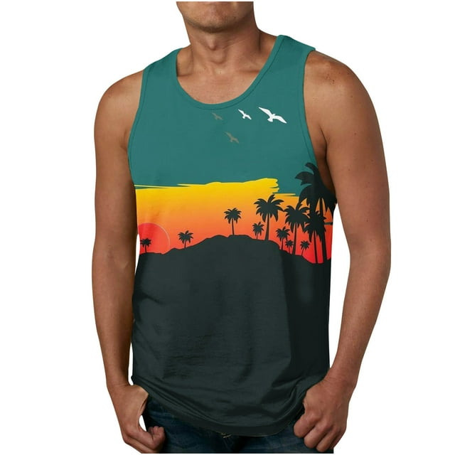 LSLJS Débardeur Homme à Imprimé Dégradé Sans Manches Col Rond T-Shirt de Plage