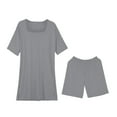 thumbnail image 3 of Pyhlmscde Lounge Sets for Women, Women Plus Size 2 Piece Outfits Short Sleeve Tunic Slit Tops Skinny Biker Shorts Sets Tracksuits, Two Piece Sets for Women Summer Gray S, 3 of 9