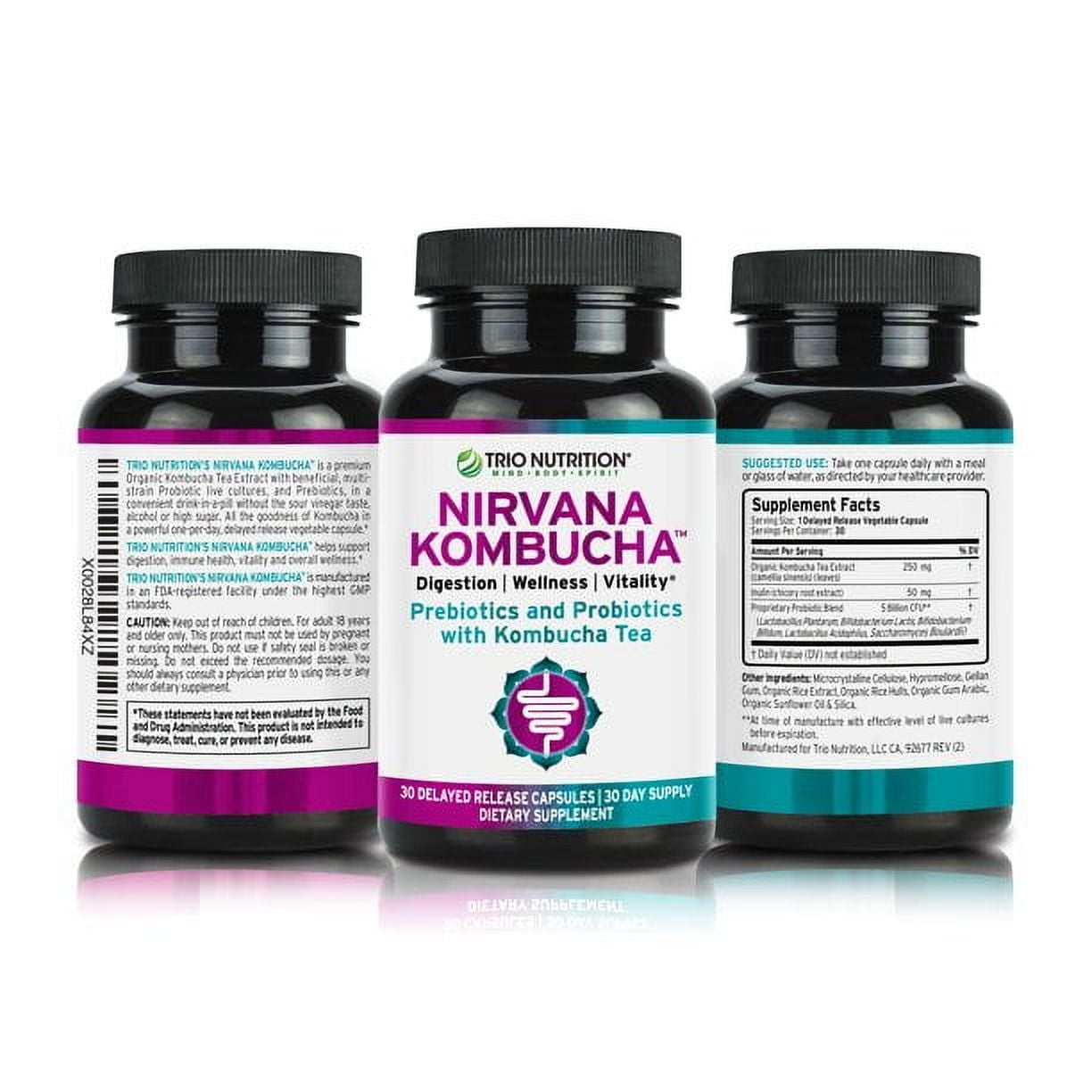 Trio Nutrition Nirvana Kombucha | Billions of Multi-Strain Probiotics, Prebiotic & Organic Kombucha Tea | Eases Bloating, Digestive & Immune Support for Men & Women | Supports PH Balance*