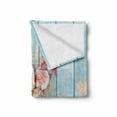 thumbnail image 2 of Letter Y Soft Flannel Fleece Throw Blanket, Aquatic Typography with Y Blue Vertical Planks Starfishes Scallops, Cozy Plush for Indoor and Outdoor Use, 50" x 70", Dark Coral Pale Blue, by Ambesonne, 2 of 6