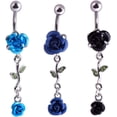 thumbnail image 3 of 1Pc Belly Button Ring Women Dual Rose Flower Navel Ring Body Piercing Jewelry Gift Rose Red, 3 of 5