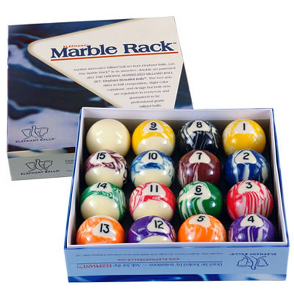 Elephant Balls Marble Rack 2 1/4” Pool Billiard Balls Set
