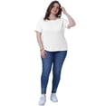 thumbnail image 3 of DARING DIVA Women's Plus Textured Rolled Sleeve Tee Crew Neck Blouses 1X White, 3 of 6