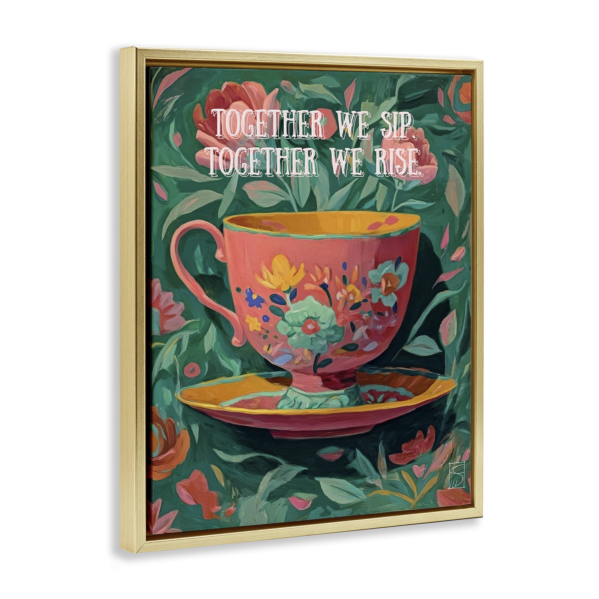 Stupell Industries Together We Sip & Rise Gold Framed Floater Canvas Wall Art, design by Sara Culpepper
