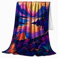 thumbnail image 2 of Vibrant Wilderness Tent At Sunset Psychedelic Nature Scene, Rustic Camping Scene, Warm Flannel Blanket for Cabin and Lodge, Outdoor Lovers Camping Gift, Rustic Home Decor, 2 of 9