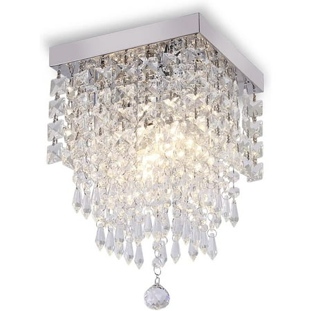 

Modern Square Crystal Chandelier Led Crystal Ceiling Light Flush Mount Ceiling Light Mini Stainless Steel Ceiling Light For Bedroom Closet Hallway Chrome 2* E14 [Energy Class E]