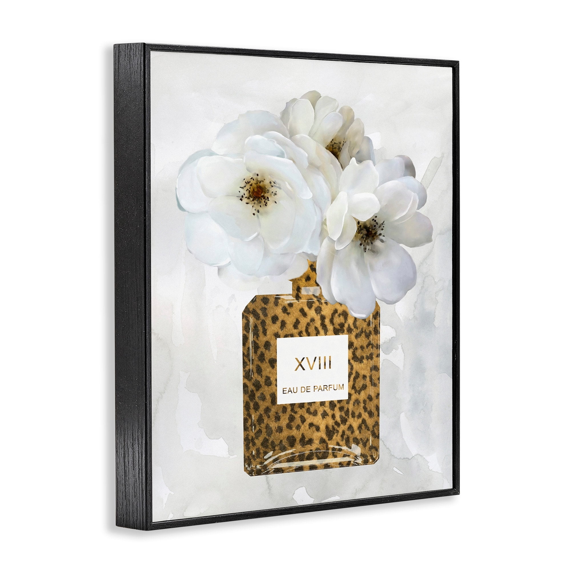 Stupell Industries Leopard Print Perfume Bottle Glam White Spring Florals, 16 x 20, Design by Carol Robinson