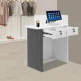 thumbnail image 4 of Grey Modern Reception Desk with Warm White LED Lights, Heavy Duty 440 LBS Load Capacity, Front Desk with 2 Lockable Drawers & Cable Hole, Reception Counter for Office, Hotel, Retail Store, 4 of 26