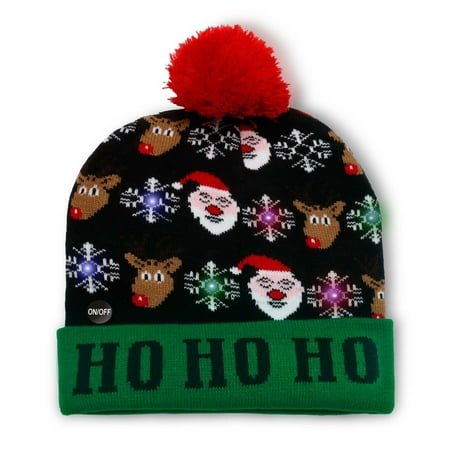 Elegant Choise Christmas Beanie Light Up Hat Knit Crochet LED Hat Scarf Xmas Cap for Adult Kids(Santa