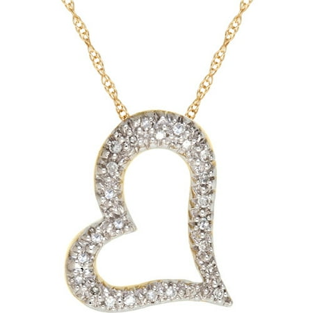 Diamond-Accent 10kt Yellow Gold Heart Pendant, 18"