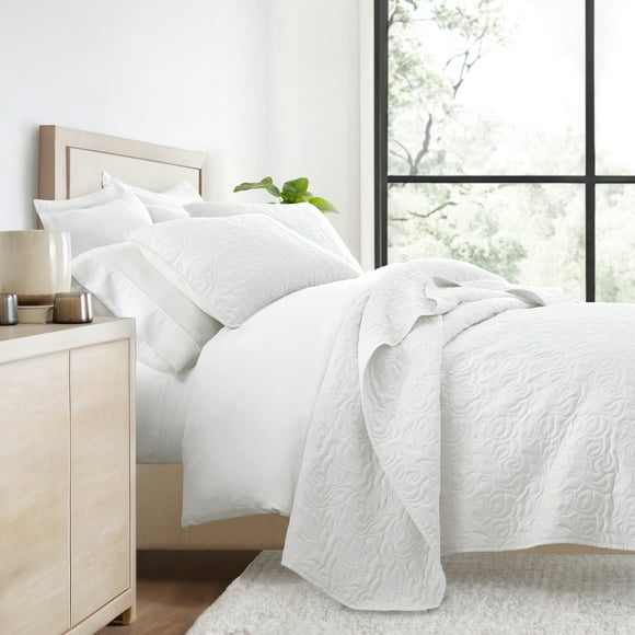 Juego de Edredón Resistente a las Arrugas para Todas las Estaciones, Colcha Blanca Cosida Floral para Ropa de Cama Tamaño King de Comfort Canopy