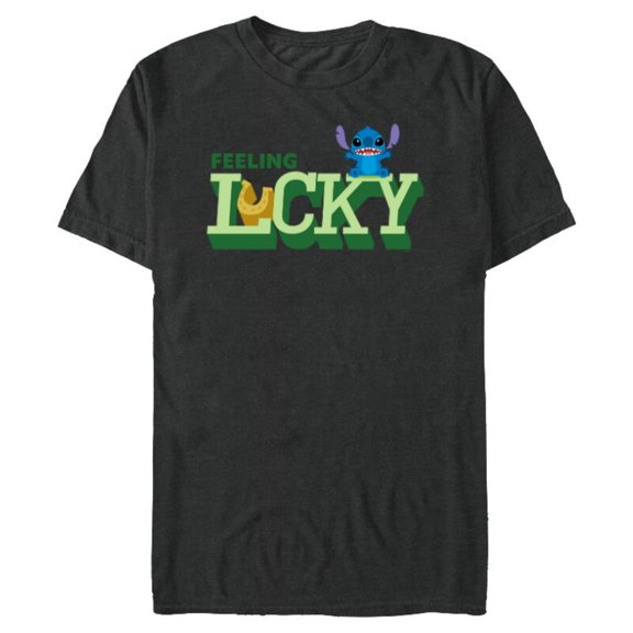 Disney Lilo & Stitch Feeling Lucky St Patrick’s Day - Short Sleeve Blended T-Shirt for Adults - Customized-Dark Heather