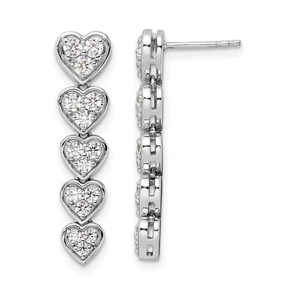 1.00 Carat (Ctw VS2, D-E-F) Lab Grown Diamond Dangle Heart Earrings in 14K White Gold