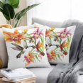 thumbnail image 2 of Waterproof Throw Pillow Covers Set of 2, 24x24 Inch Orange Floral Decorative Pillowcases Outdoor Pillow Slip Cushion Covers Set for Couch Tent Spring Kingfisher Watercolor Retro Art, 2 of 7