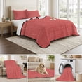 thumbnail image 6 of Twin XL Quilt Set 68''x98'', Vintage Coral Red Lightweight Bedspread Coverlet with 2 Pillow Shams, Farmhouse Retro Solid Color Linen Texture Breathable All Season Quilt Bedding for Dorm/Guest Room, 6 of 9