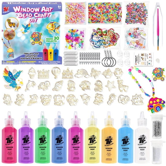 TBC The Best Crafts Glitter Window Art for Kids,Multifunction Writing Instrument, DIY Stained Glass Effect Acrylic Suncatchers Arts & Crafts Kit