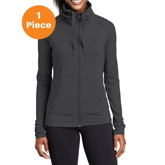 Sport-Tek LST852 Ladies Sport-Wick Stretch Full-Zip Jacket, Charcoal Grey, XS, Womens Activewear