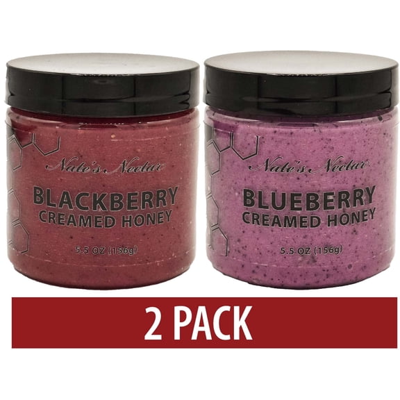 (2 Pack) Blackberry & Blueberry Creamed Honey, Nate's Nectar, 5.5 oz