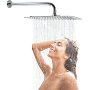12 Inch Rain Shower Head with 16 Inch Extension Shower Arm, Square Ultra Thin 304 Stainless Steel Large Rainfall Shower Head Chrome Polish, Waterfall Full Body Coverage Waterfall Shower Head