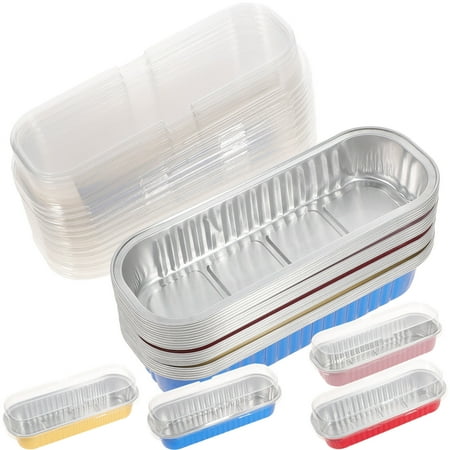 

NUOLUX 20Pcs Aluminum Foil Loaf Pans with Lids Narrow Cake Pans Rectangle Baking Cups Liners Containers 200ml