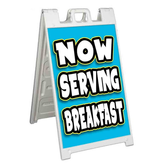 Now Serving Breakfast (24" X 36") Standard A-Frame Signicade, Includes Decal Applied To Stand