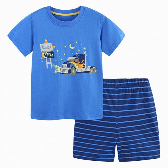 KPOPLK Kids Summer Set 2 Piece Baby Boys Short Sleeve Graphic Tee T-Shirt and Comfy Shorts Outfits Clothes 0-5 Years Size 4-5 Years,Blue