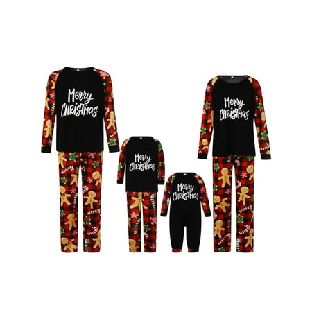 

luethbiezx Matching Christmas Family Pajamas Sets Long Sleeve Plaid Letter O-Neck Raglan Pullover + Cartoon Long Pants Set