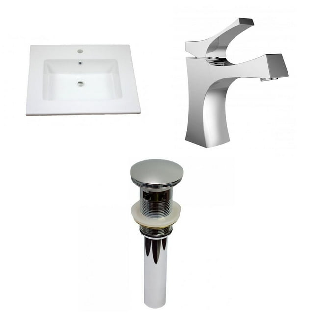 American Imaginations 25-in. W 1 Hole Ceramic Top Set In White Color - Overflow Drain Incl. AI-29904