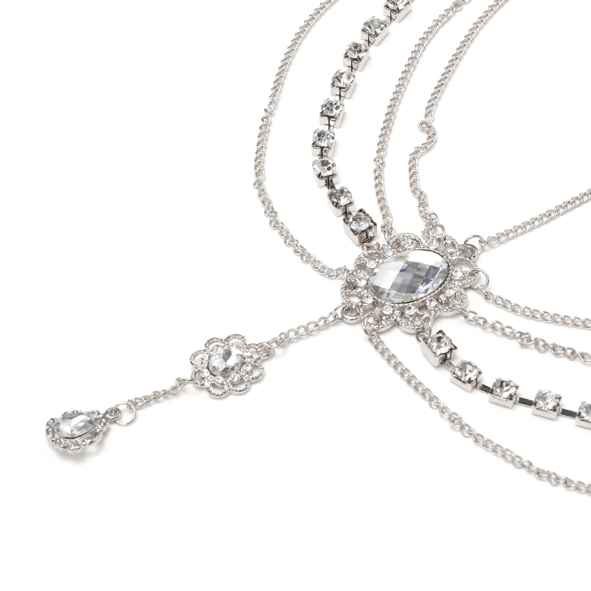 Unique Bargains Elegant Vintage Faux Diamonds Head Chain for Women 1 Pc Silver Tone