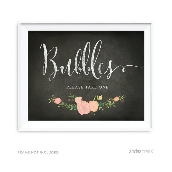 Bubbles - Please Take One Chalkboard & Floral Roses Wedding Party Signs
