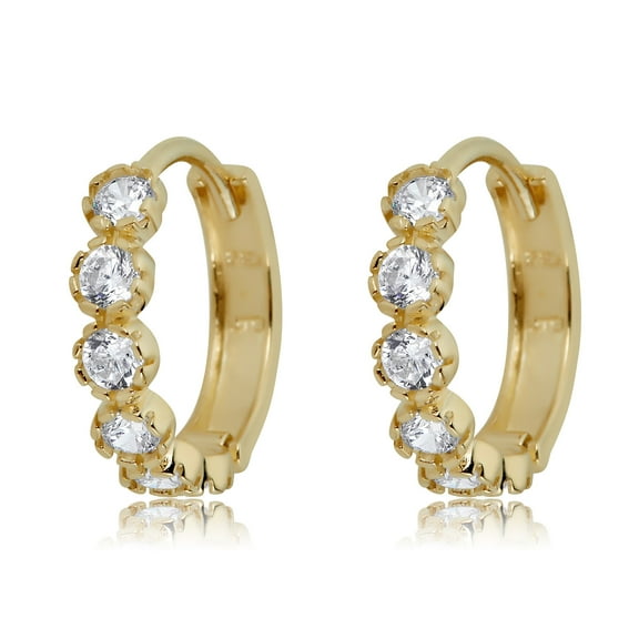 AVORA 10K Yellow Gold Fancy Prong-set Simulated Diamond CZ Huggie Hoop Earrings