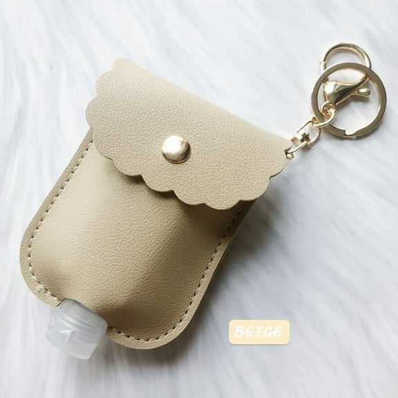 SATRINO Portable Empty Travel Bottle Keychain Hand Sanitizer Bottle Holder 1 Pack 1oz / 30ml Small Squeeze Bottle Refillable Containers for Toiletry Shampoo Lotion Soap (Beige)