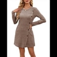 thumbnail image 2 of Vestido de Larga para Mujer, Estilo Túnica, Suéter, con Bolsillos y Botones Laterales. Caqui XXL, 2 of 8