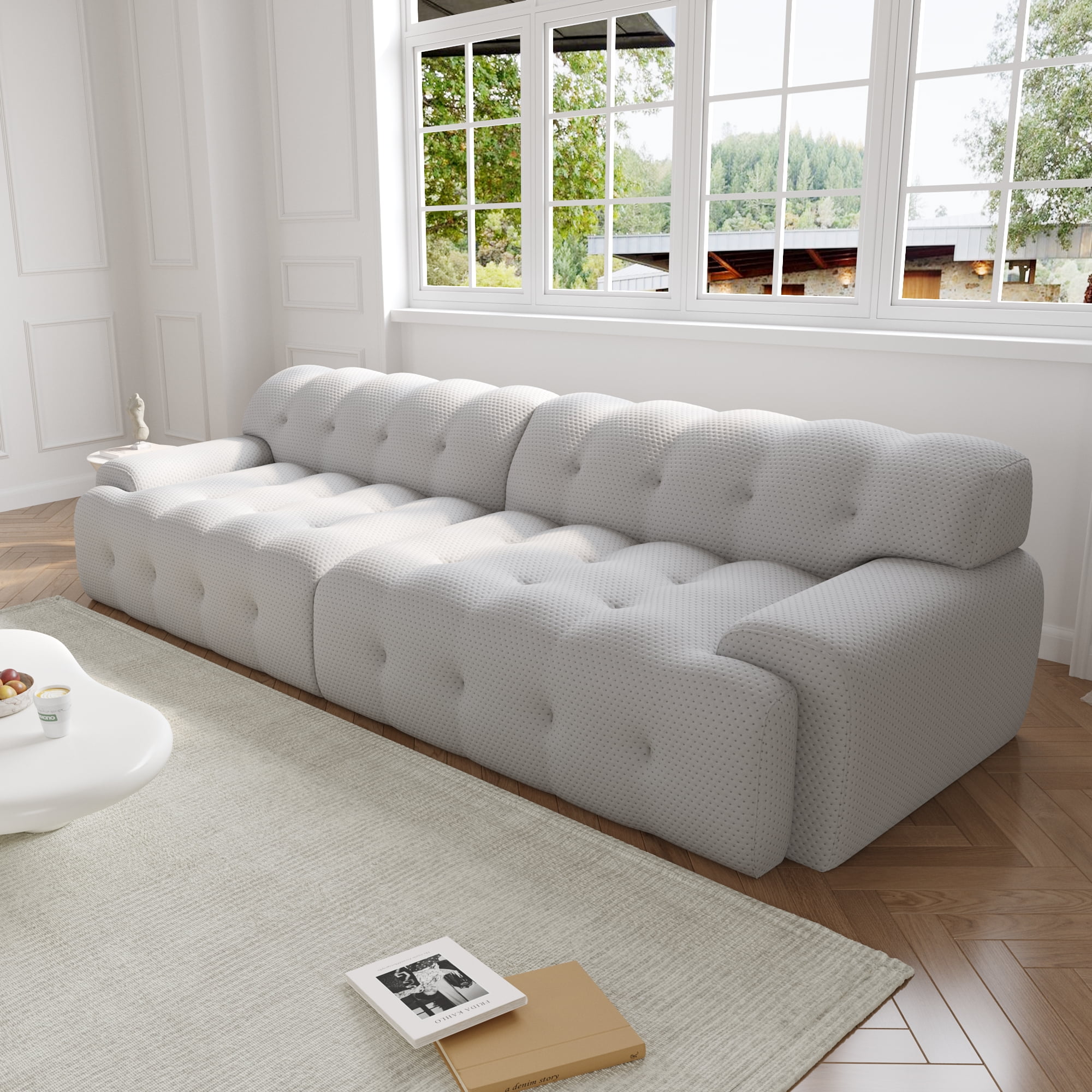 Sodrens 102.4 inch Oversized Loveseat Sofa,3D Mesh Fabric Comfy Sectional Cloud Sofa Couches,Curved Couch for Living Room, Office, Apartment,No Assembly Required (Light Gray)