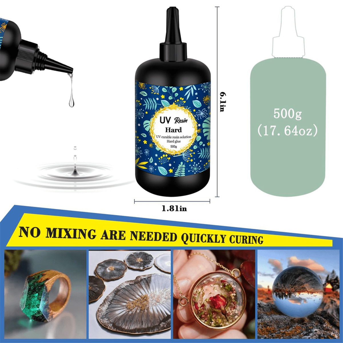 UV Resin 500G Transparent Ultraviolet Curing Clear Hard Type Resin, Solar Cure Resin for DIY UV Resin Jewelry Making,1 x uv resin